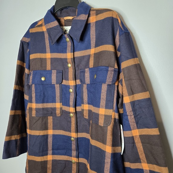 Marmot Womens XL Ridgefield Heavyweight Plaid Flannel Overshirt Top NWT Blue - Picture 3 of 10